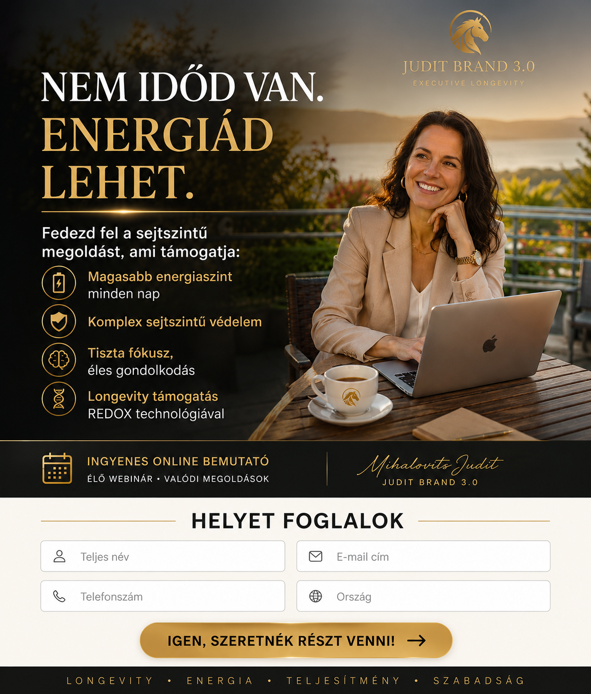 Judit Brand 3.0 Executive Longevity landing oldal